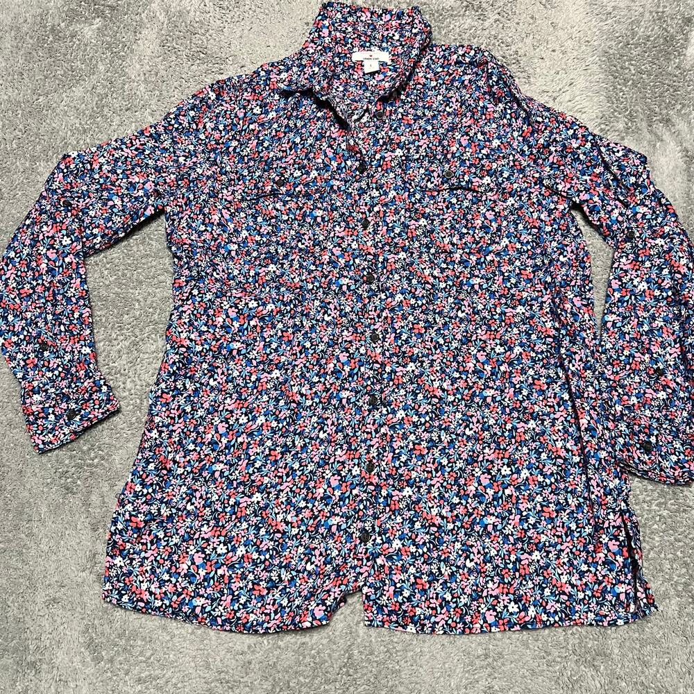 Draper James Lands' End Shirt Womens Large Dloral Linen Cottagecore Button